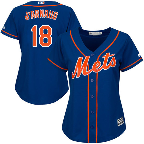 Mets #18 Travis d'Arnaud Blue Alternate Women's Stitched MLB Jersey - Click Image to Close